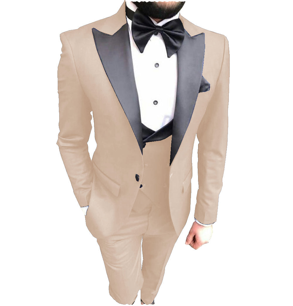 3 Pieces Mens Suit Solid Slim Fit Peak Lapel Tuxedos For Wedding (Blazer+vest+Pants) mens event wear