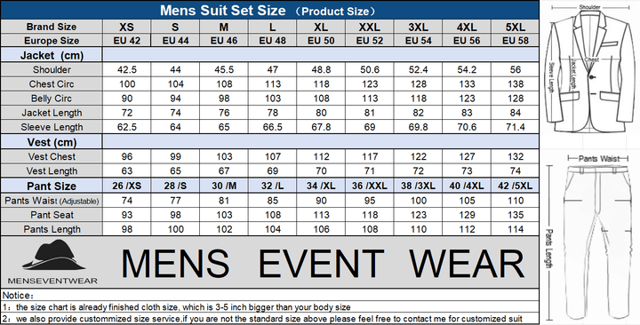 Formal Men's 2 Pieces Solid Slim Fit Peak Lapel Mens Suit (Blazer+Pants)