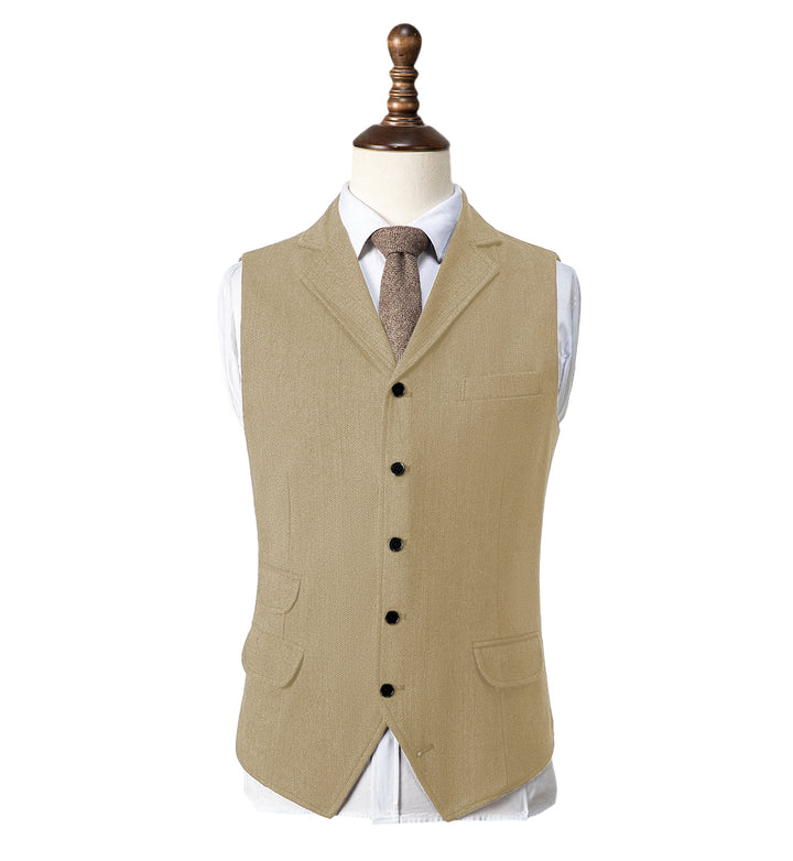 Casual Men's Classic Tweed Herringbone Notch Lapel Waistcoat mens event wear