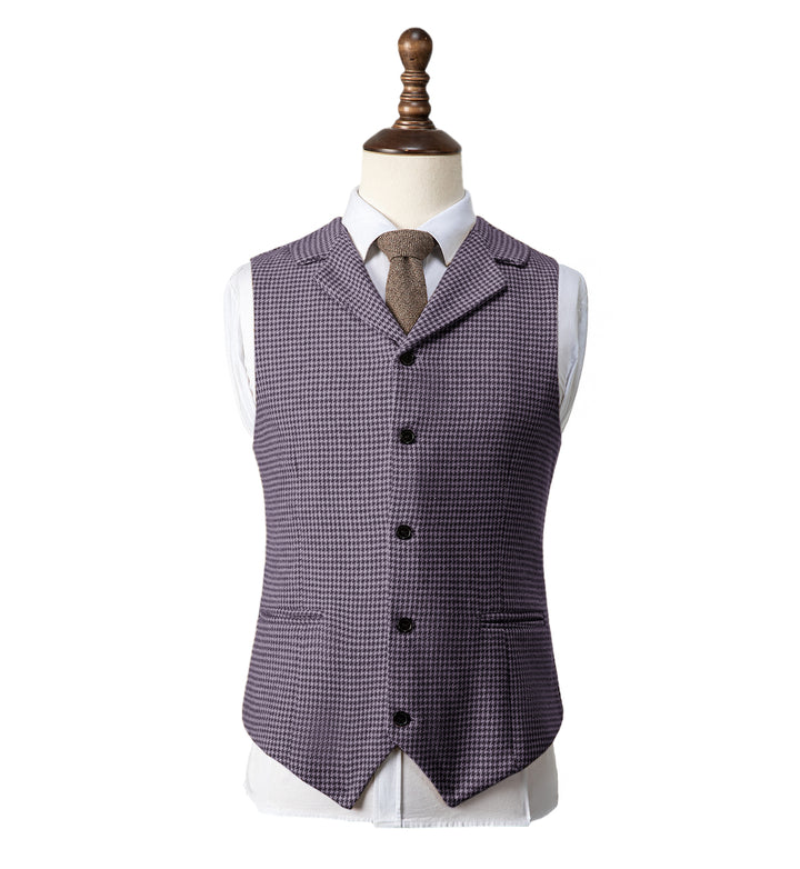 Fashion Men's Slim Fit Tweed Houndstooth Notch Lapel Waistcoat mens event wear