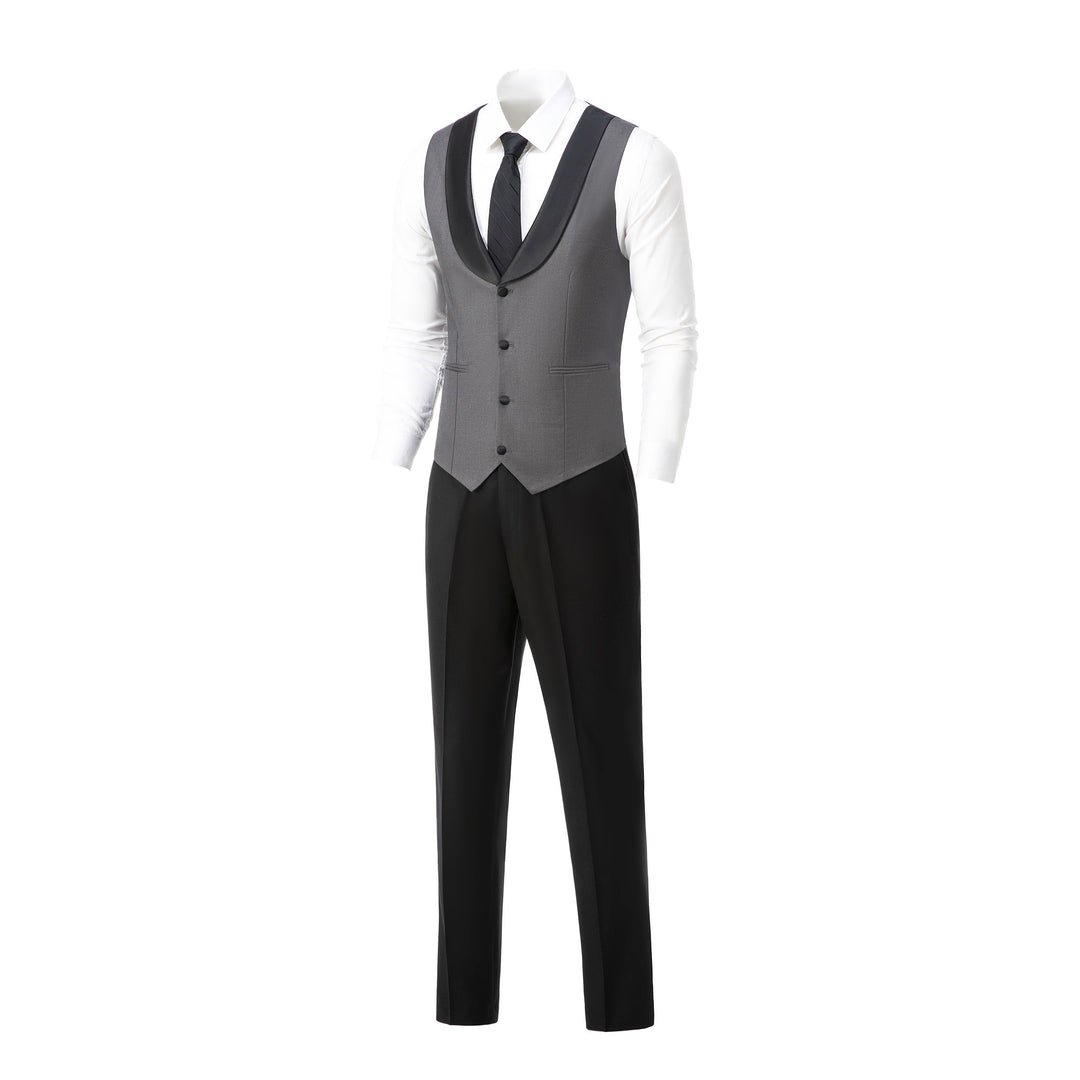 Formal 3 Pieces Mens Suit Flat Shawl Lapel Tuxedos (Blazer+vest+Pants) mens event wear