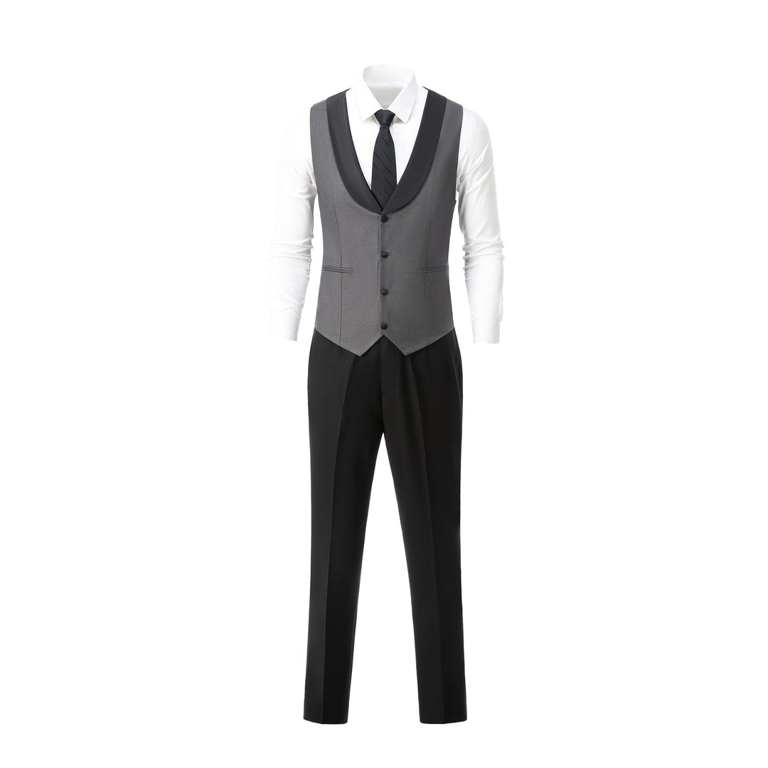 Formal 3 Pieces Mens Suit Flat Shawl Lapel Tuxedos (Blazer+vest+Pants) mens event wear