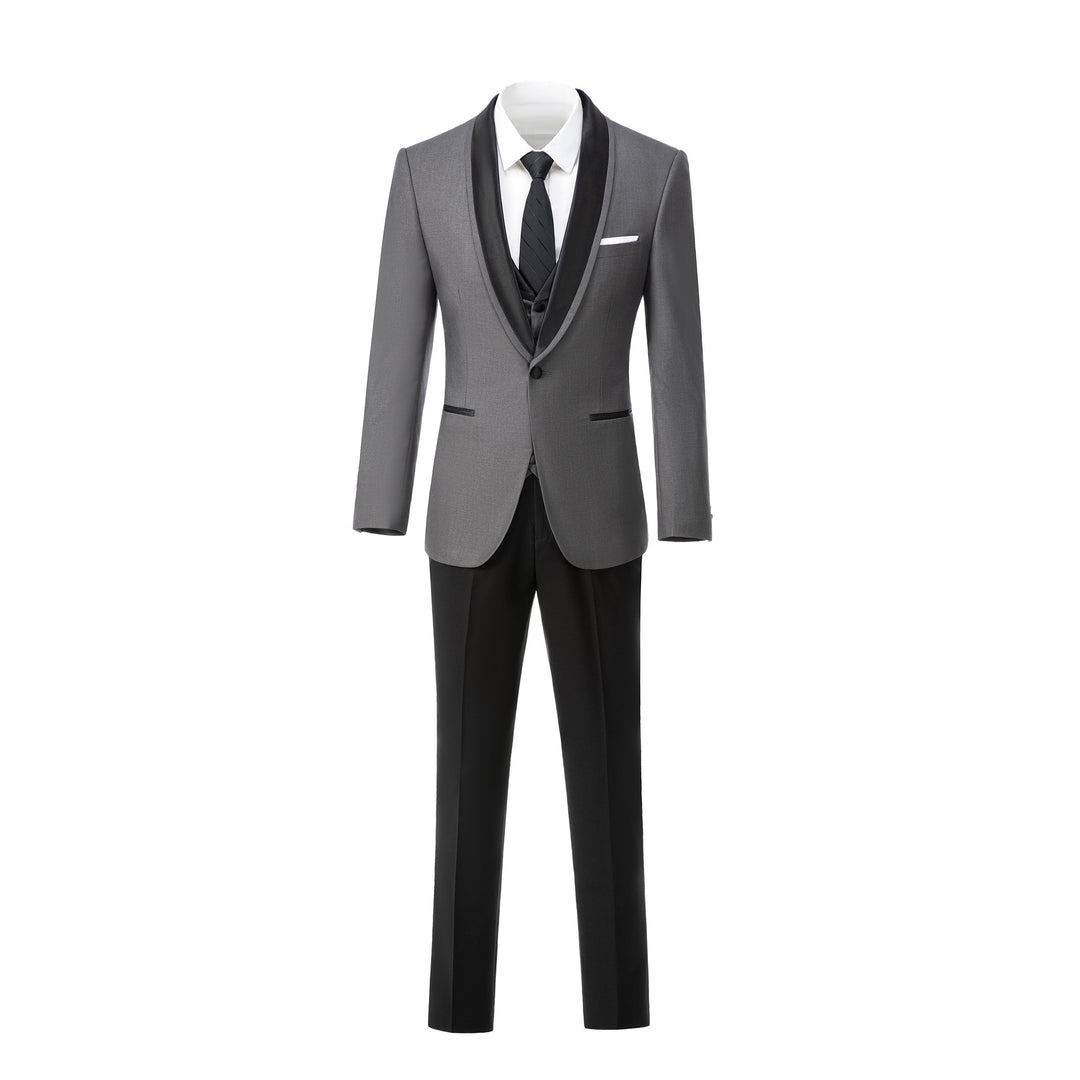 Formal 3 Pieces Mens Suit Flat Shawl Lapel Tuxedos (Blazer+vest+Pants) mens event wear