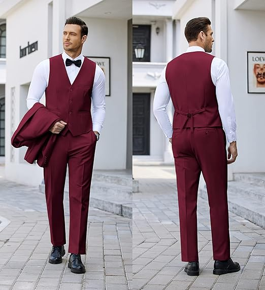 Formal 3 Pieces Mens Suit Flat Shawl Lapel Tuxedos (Blazer+vest+Pants) mens event wear