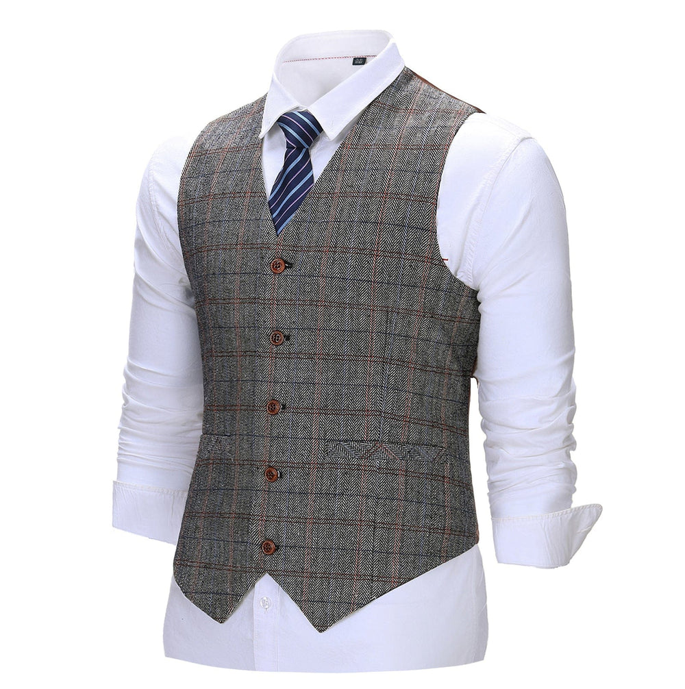 Formal Men's Suit Vest Plaid V Neck Waistcoat mens event wear