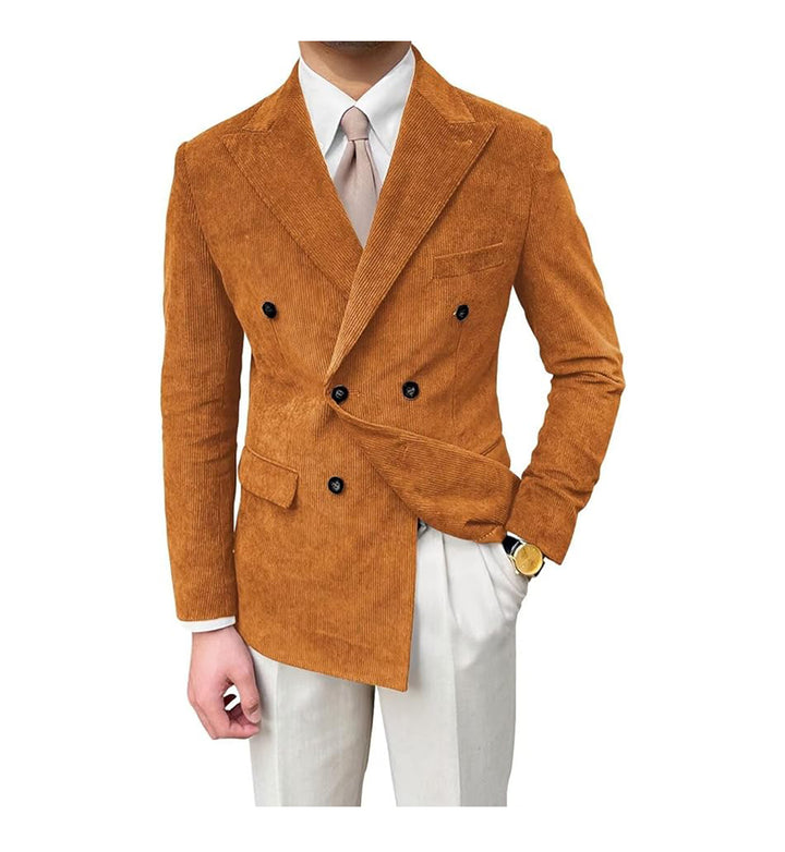 Men's Fashion Corduroy Peak Lapel Double Breasted Jacket Sport Coat mens event wear