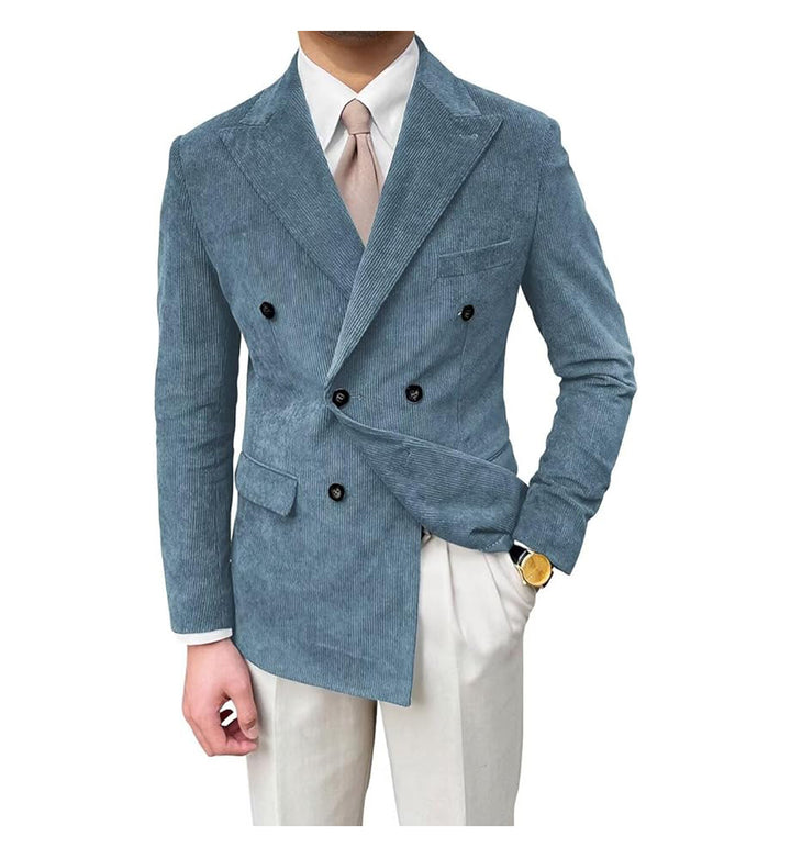 Men's Fashion Corduroy Peak Lapel Double Breasted Jacket Sport Coat mens event wear