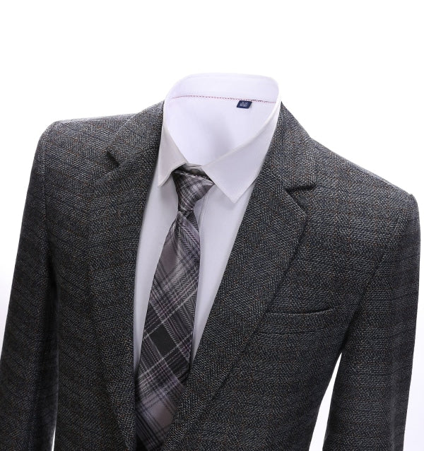 Men's Formal Dark Grey Plaid Notch Lapel Blazer mens event wear