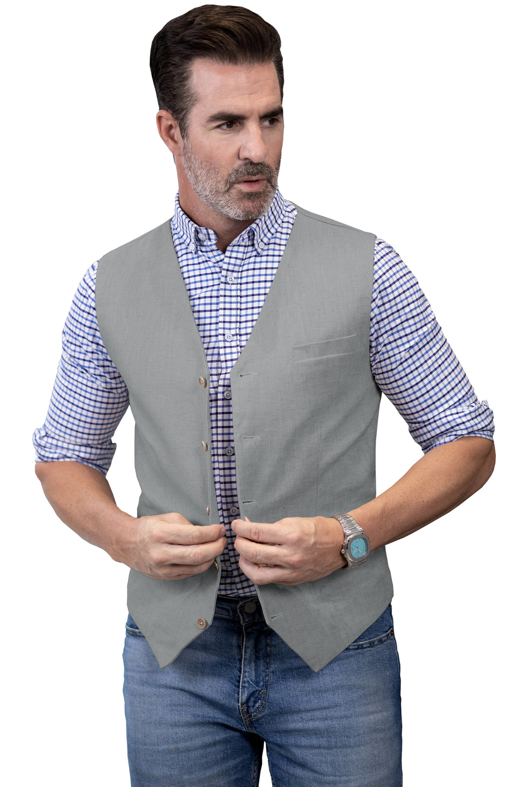 Mens Suit Flat Linen V Neck Waistcoat For Wedding (Vest + Pants) mens event wear