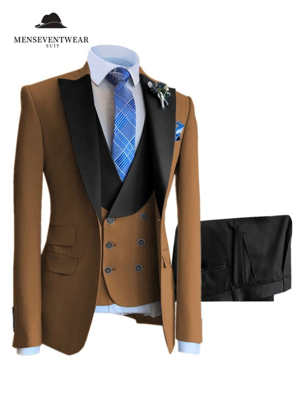 3 Piece Mens Suit Slim Fit Solid Peak lapel Suit (Blazer + Vest + Pants) Adam Reed