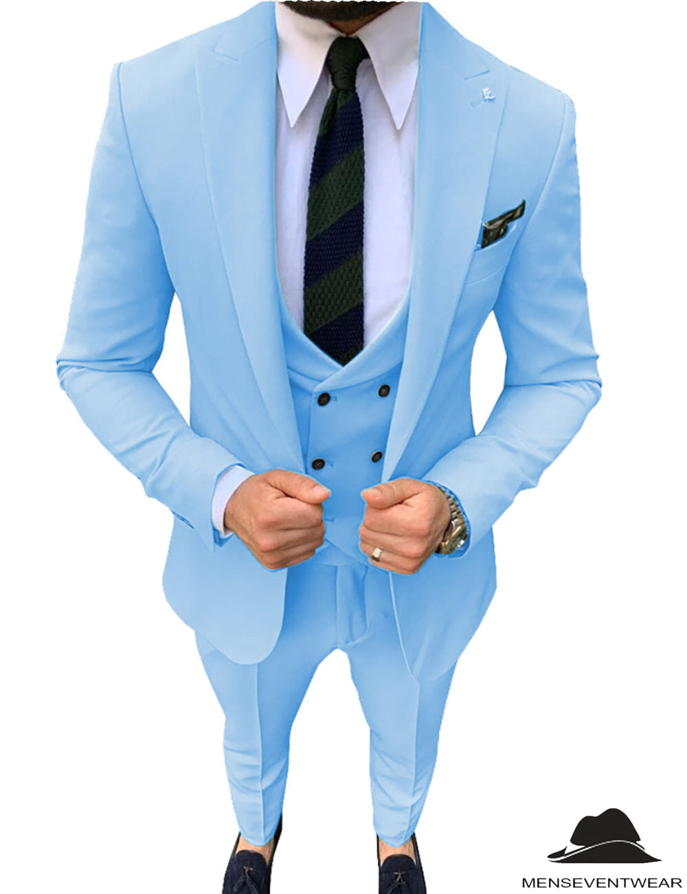 3 Pieces Mens Suit Slim Fit Solid Peak Lapel Tuxedos (Blazer+vest+Pants) mens event wear