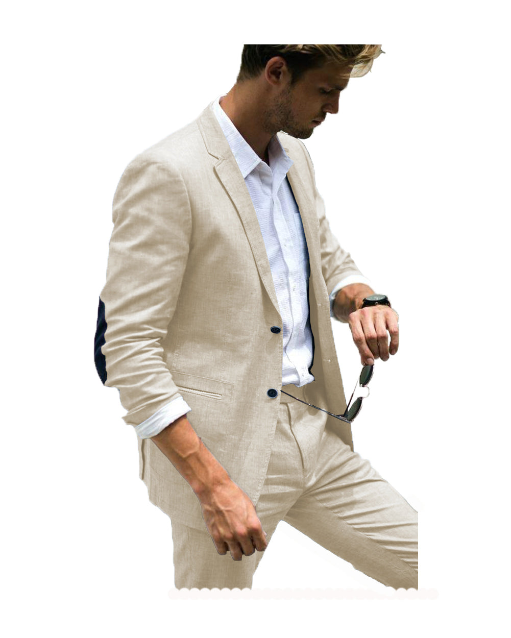 Casual 2 Piece Men's Suit Flat Linen Notch Lapel Tuxedos (Blazer+Pants) mens event wear