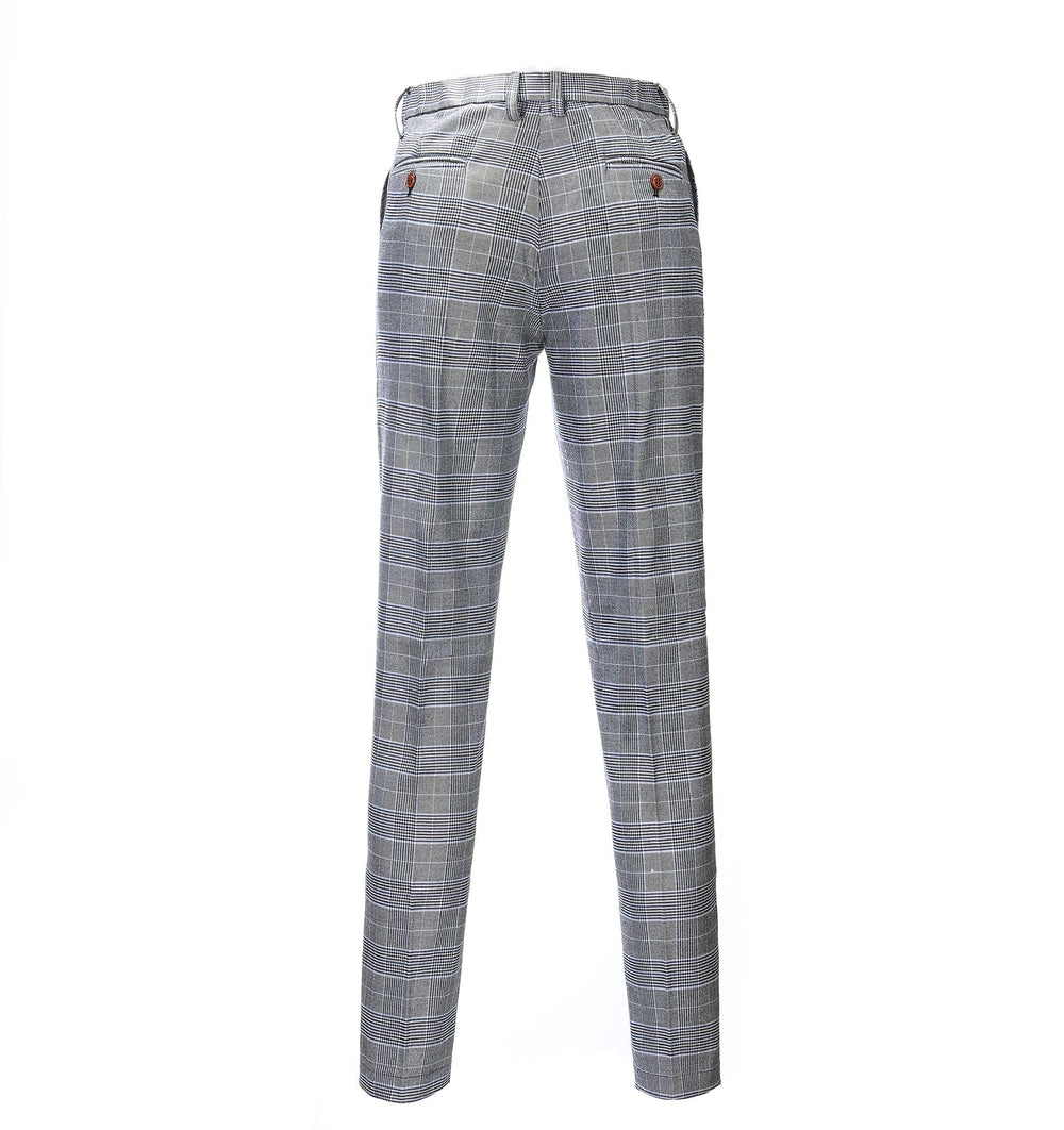 Casual Men's Suit Pants Grey Plaid Pleat-Front Trousers menseventwear