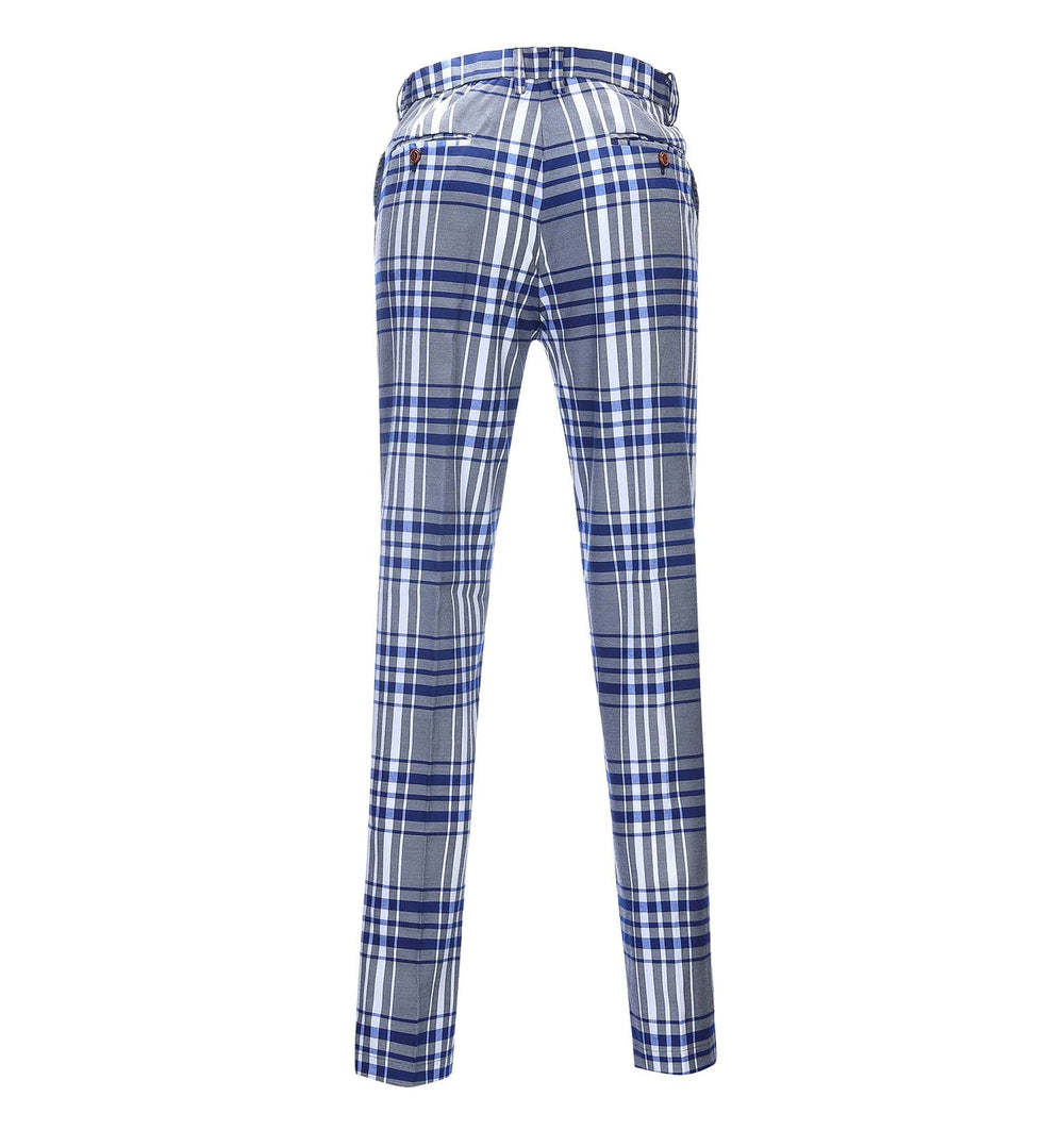 Casual Men's Suit Pants Grey Plaid Pleat-Front Trousers menseventwear