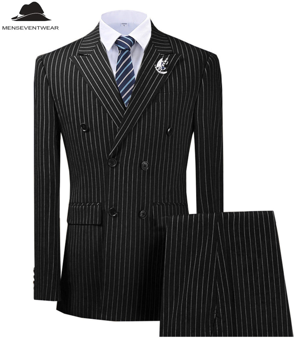 Formal Men's 2 Pieces Mens Suit Peak Lapel Striped Tuxedos (Blazer+Pants) mens event wear