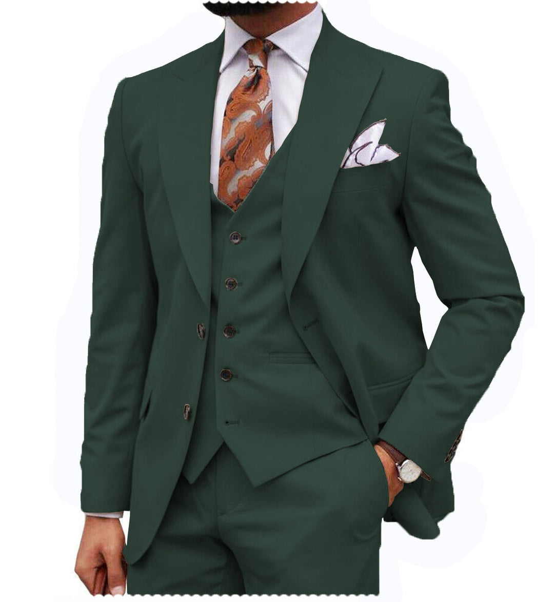 Formal Men's 3-Piece Regular Fit Peak Lapel Flat Men's Wedding Suit (Blazer + Vest + Pants) mens event wear