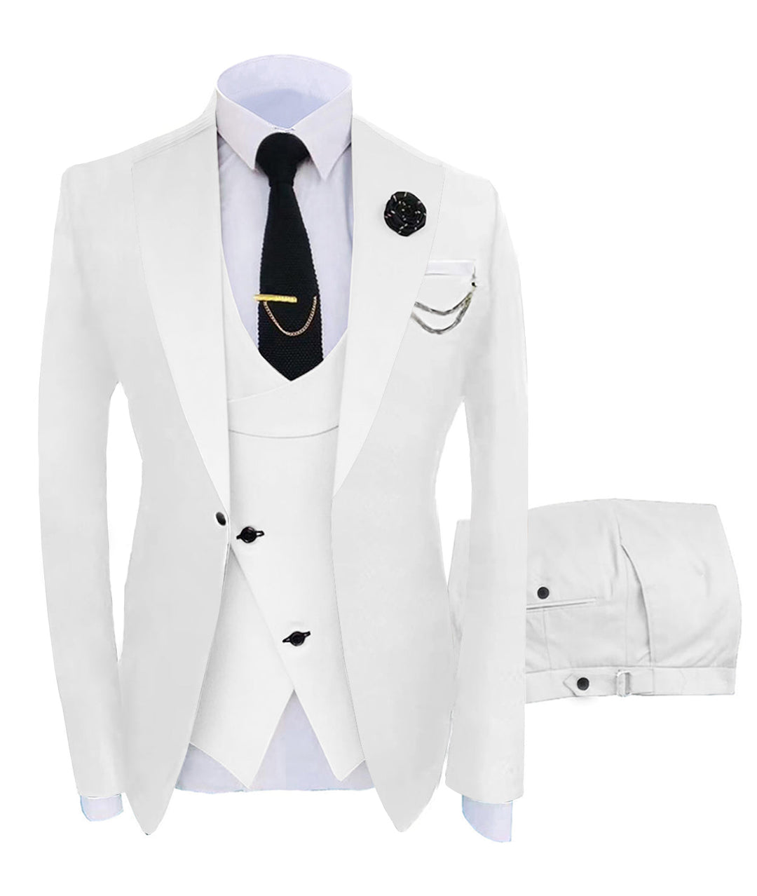Formal Men's Suits Slim Fit 3 Pieces Notch Lapel Tuxedos (White Blazer+Vest+ Pant) mens event wear