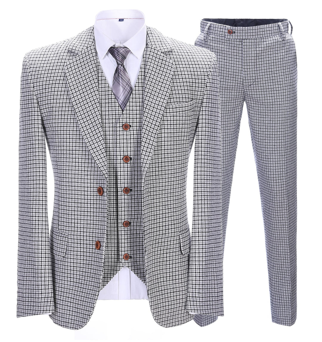 Men's Business 3 Pieces Formal Houndstooth Solid Notch Lapel Suit (Blazer+vest+Pants) Adam Reed