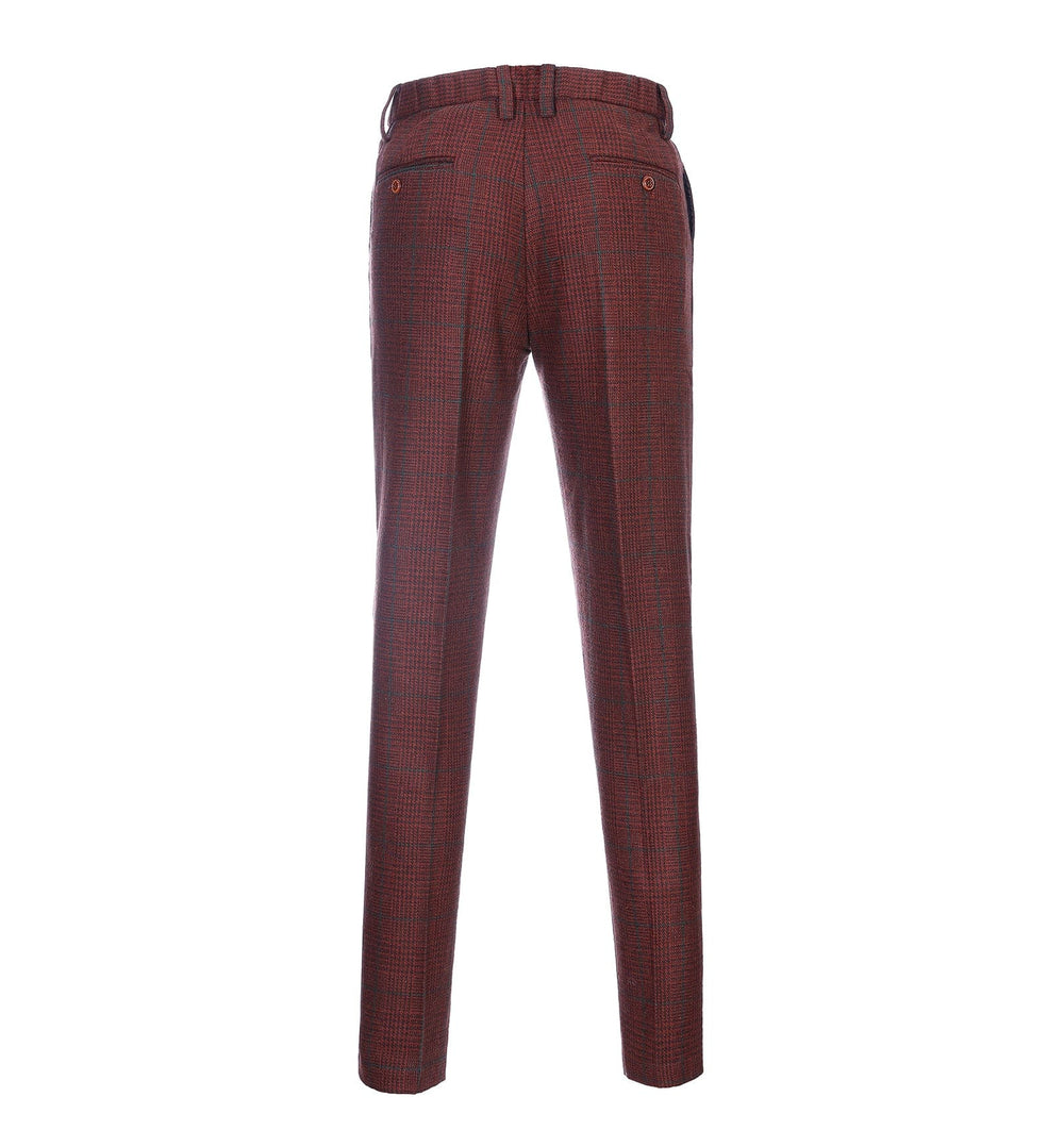 Men's Casual Suit Pants Burgundy Plaid Pleat-Front Trousers menseventwear