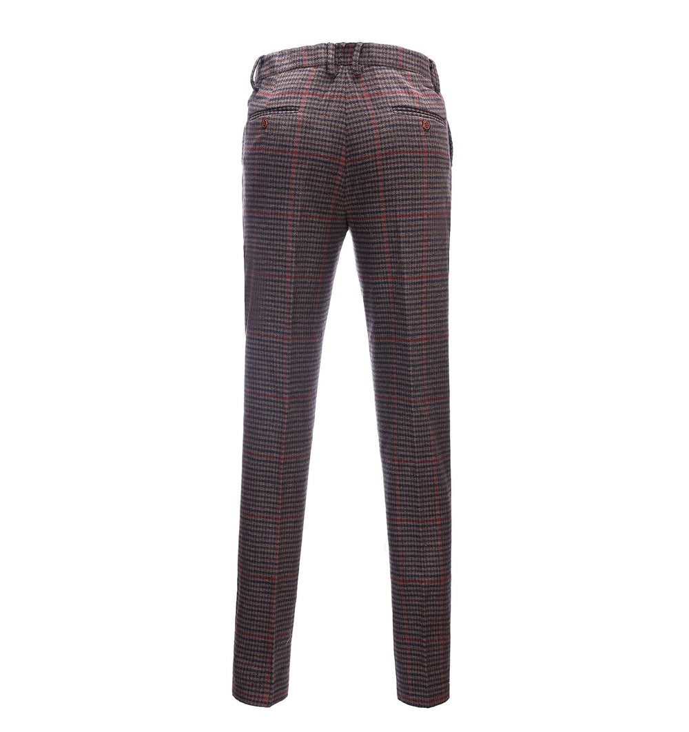 Men's Casual Suit Pants Coffee Plaid Pleat-Front Trousers menseventwear