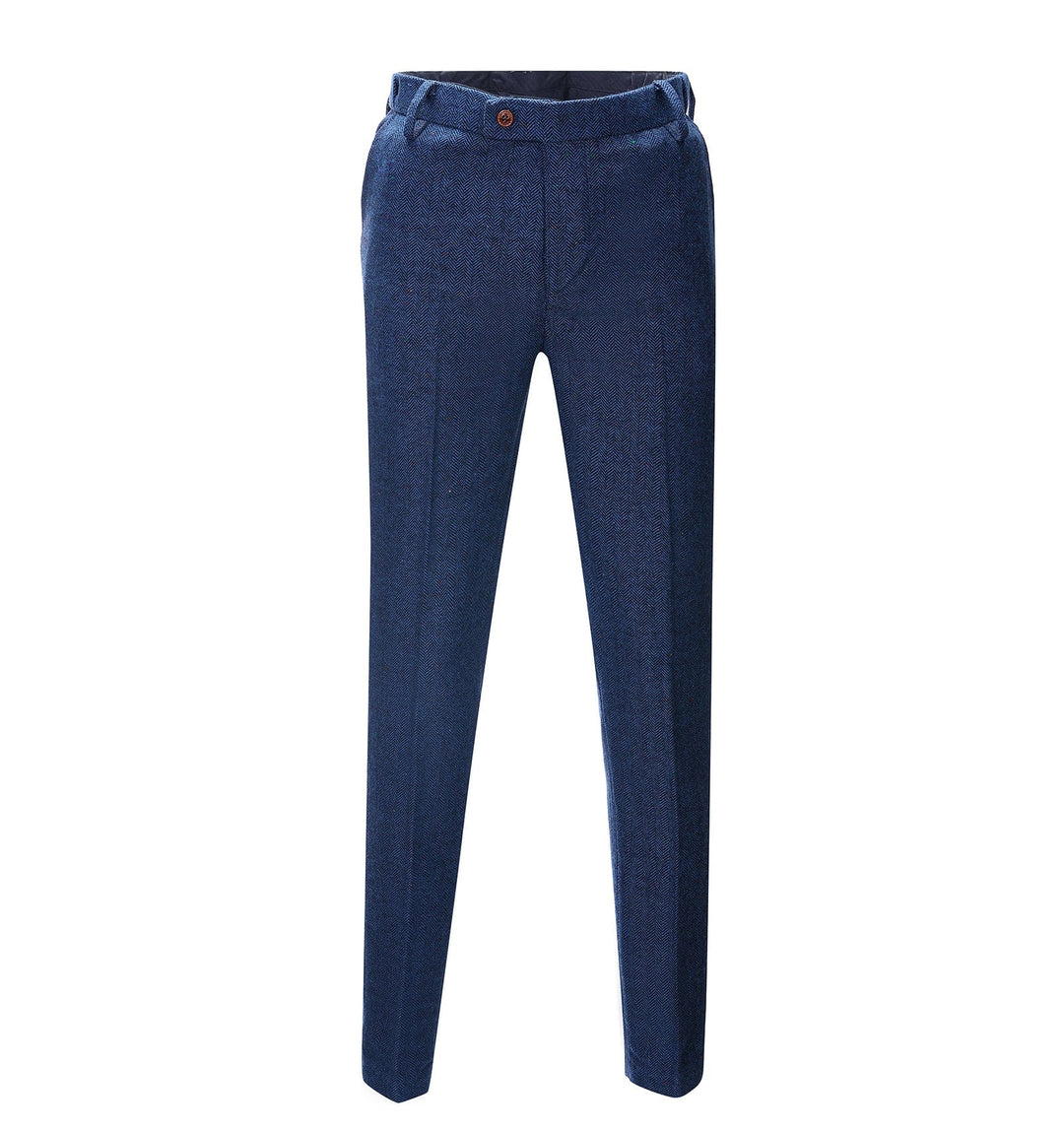 Men's Casual Suit Pants Royal Blue Herringbone Pleat-Front Trousers menseventwear